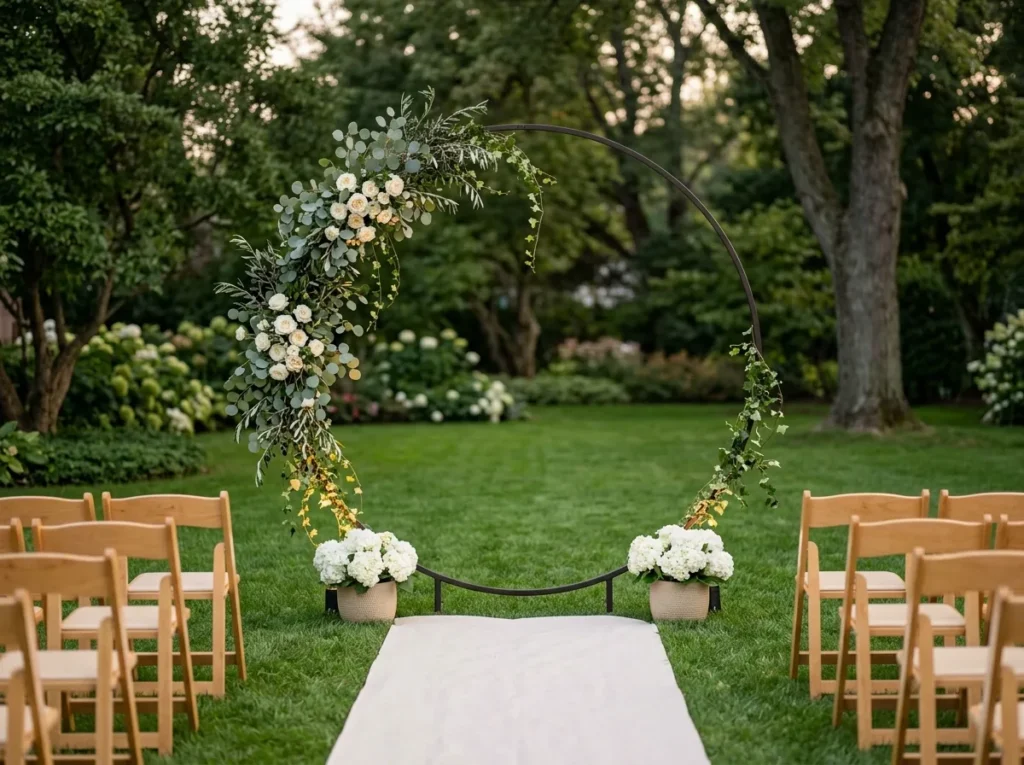 Greenery Hoop Altar Inspiration A single oversi Greenery hoop wedding altar cere…