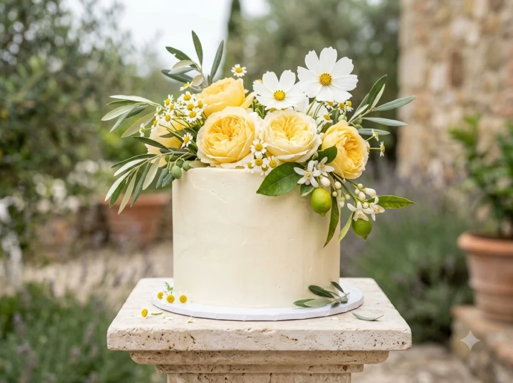 Lemon Blossom Delight Inspiration Fresh citrus Lemon blossom wedding cake