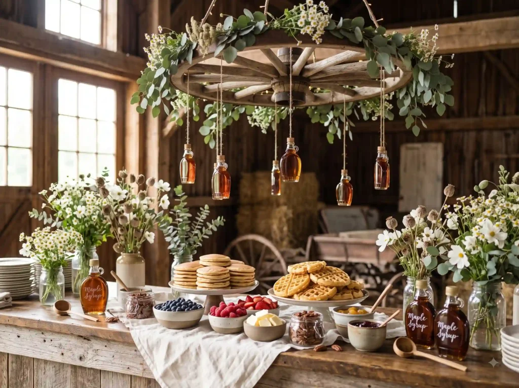 Maple Syrup Pancake Brunch Station Inspiration Pancake brunch station in barn