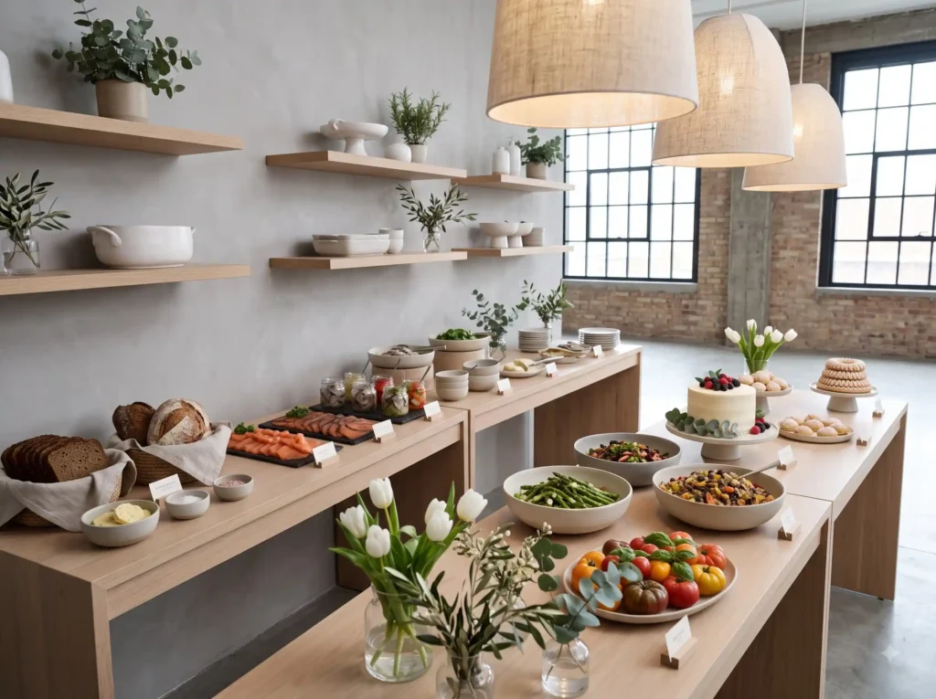 Nordic Minimal Feast Inspiration Scandinavian e Scandinavian wedding buffet setup K