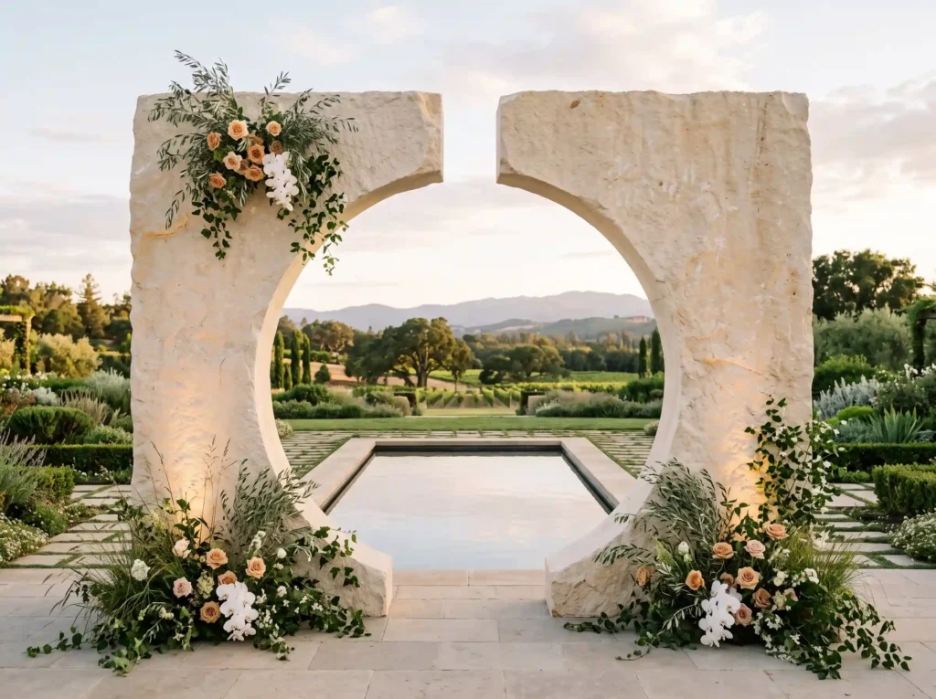 Sculptural Stone Monolith Backdrop Inspiration Limestone monolith ceremony back… K