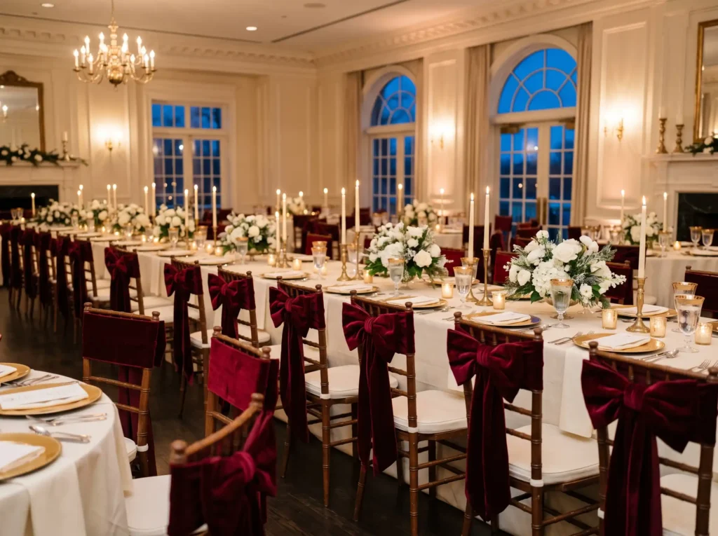 Velvet Bow Chair Upgrade Inspiration A simple r Velvet bows decorating wedding c…