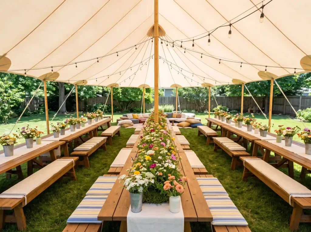 Wildflower Picnic Reception Inspiration This co Wildflower picnic wedding reception K