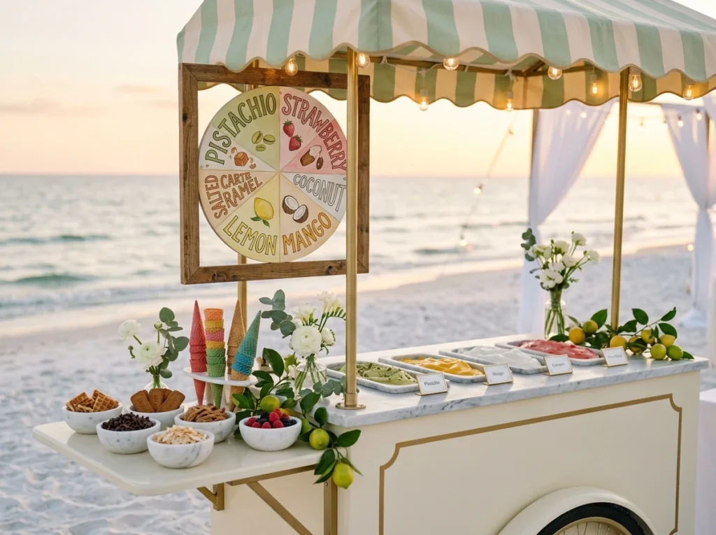 Beachside gelato station setup