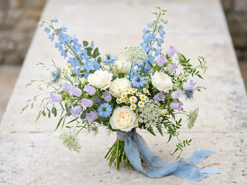 Blue Horizon Bloom Inspiration Clear summer ski Blue Horizon Bloom floral bouquet