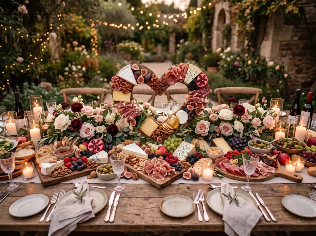 Heartline Celebration Table Inspiration A roman Wedding charcuterie table with h…