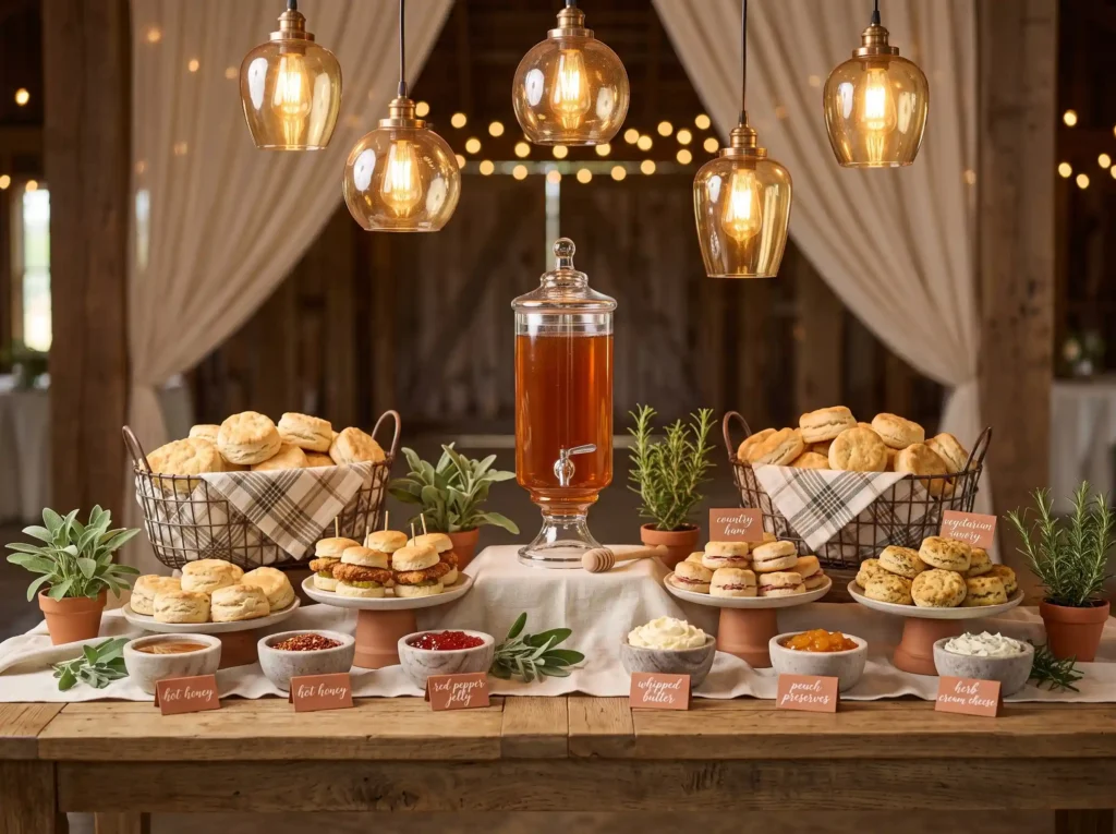 Hot Honey Biscuit Bar Inspiration Southern bisc Biscuit bar display at wedding