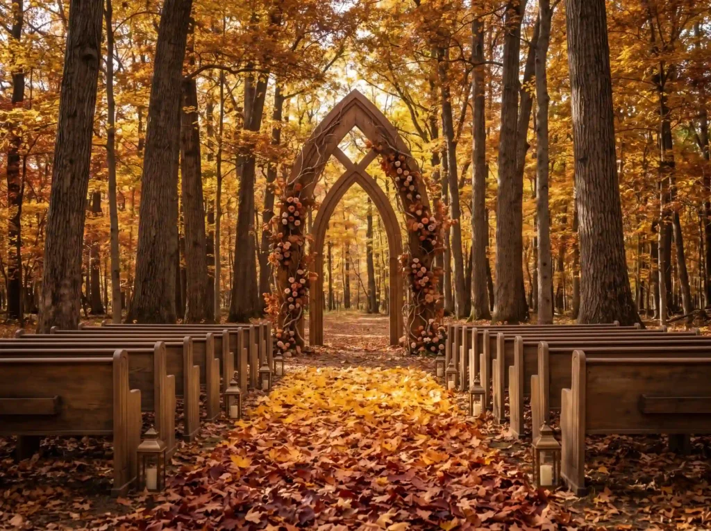 Maple Woodland Cathedral Inspiration Towering m Woodland wedding arch with maple…