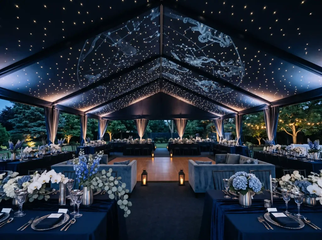 Midnight Blue Celestial Dinner Inspiration Desi Celestial dinner tent design K