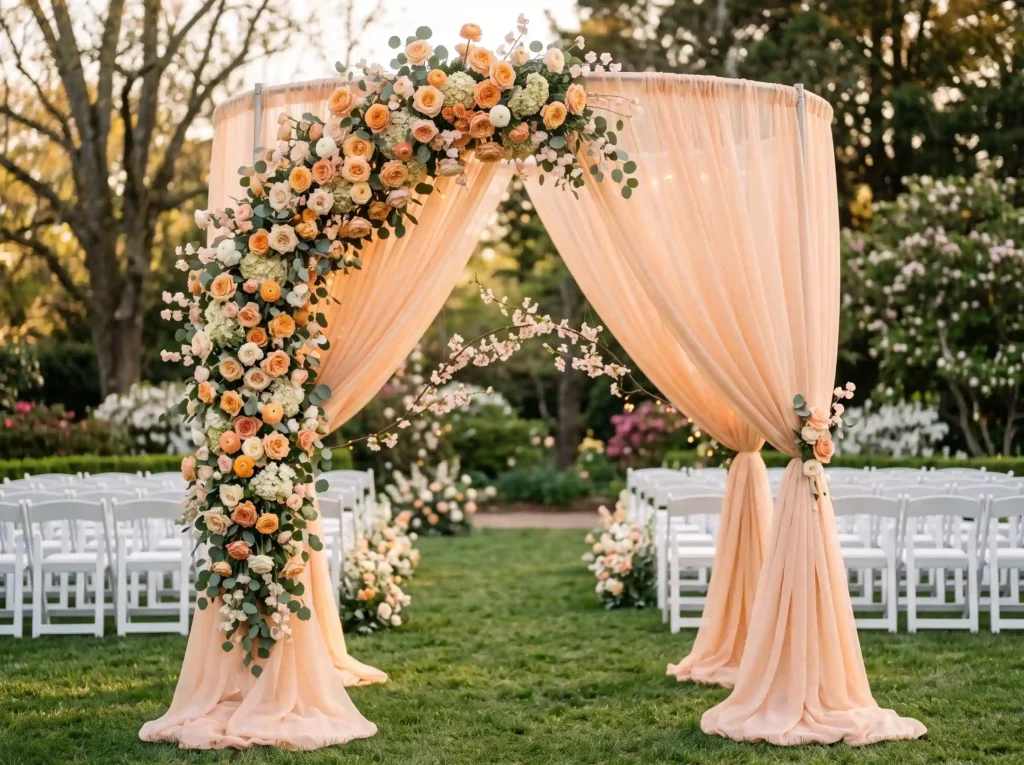 Peach Garden Curtain Arch Inspiration Soft peac Peach garden ceremony arch K