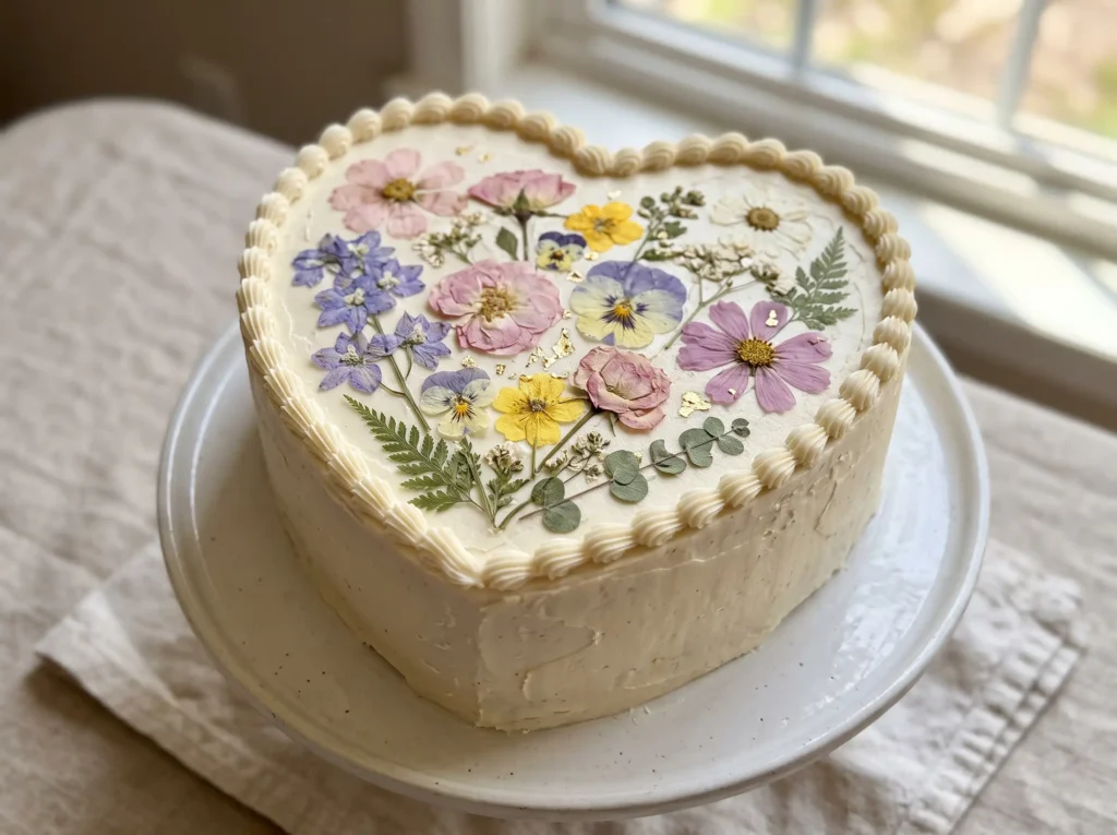 Pressed Flower Memory Heart Inspiration The han Heart shaped wedding cake decorated