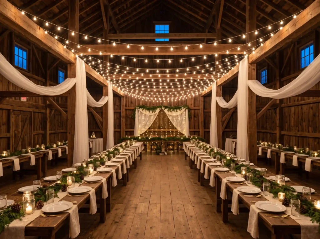 Starlit Timber Reception Inspiration Let inexpe Timber wedding reception with li…