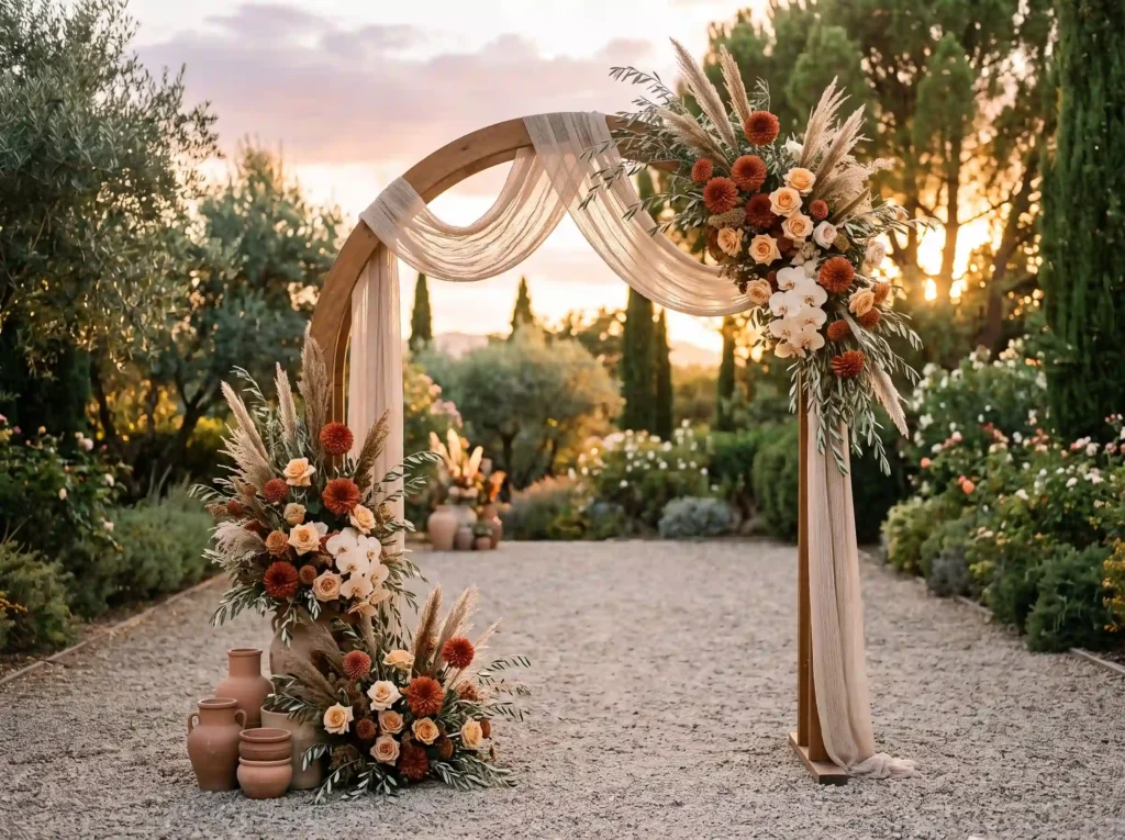 Sunset Terracotta Floral Portal Inspiration A w Terracotta floral ceremony porta… K