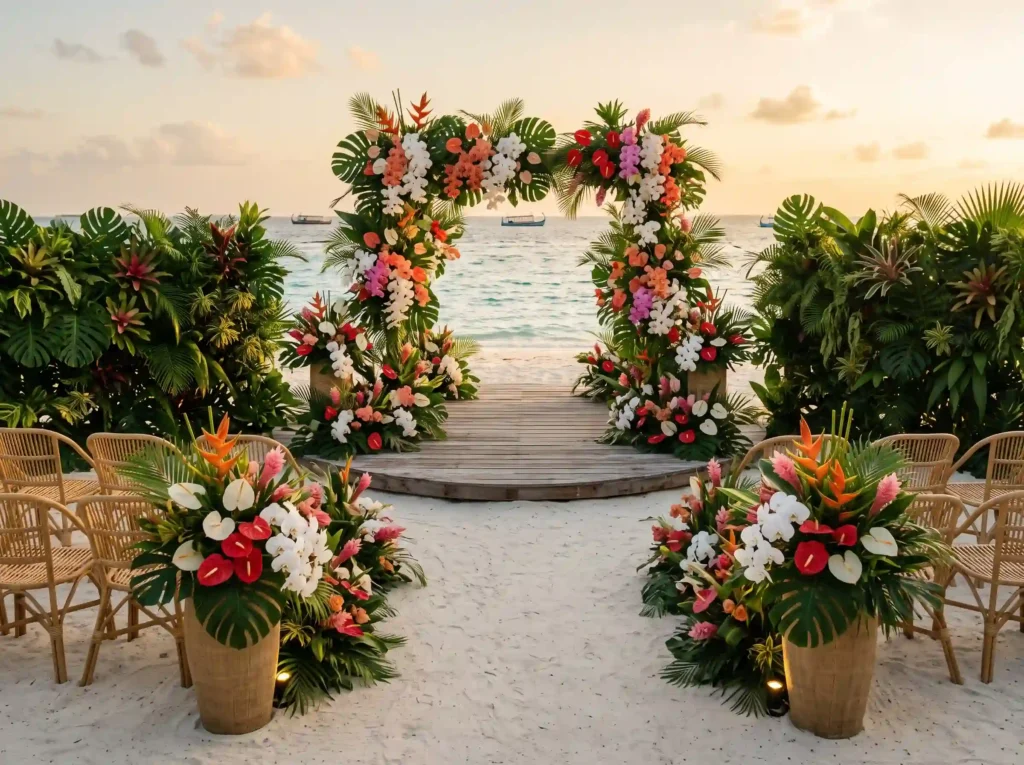 Tropical Orchid Escape Inspiration Inspired by Tropical wedding ceremony setup K