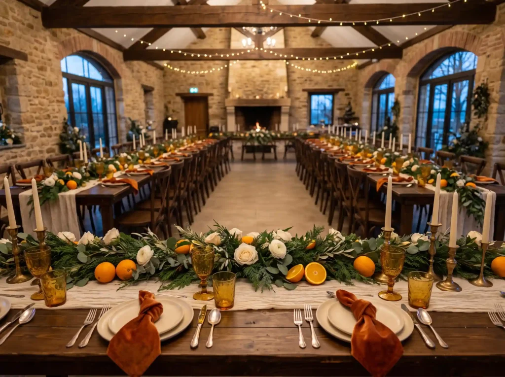 Winter Citrus Glow Inspiration Unexpected winte Winter citrus wedding table decor
