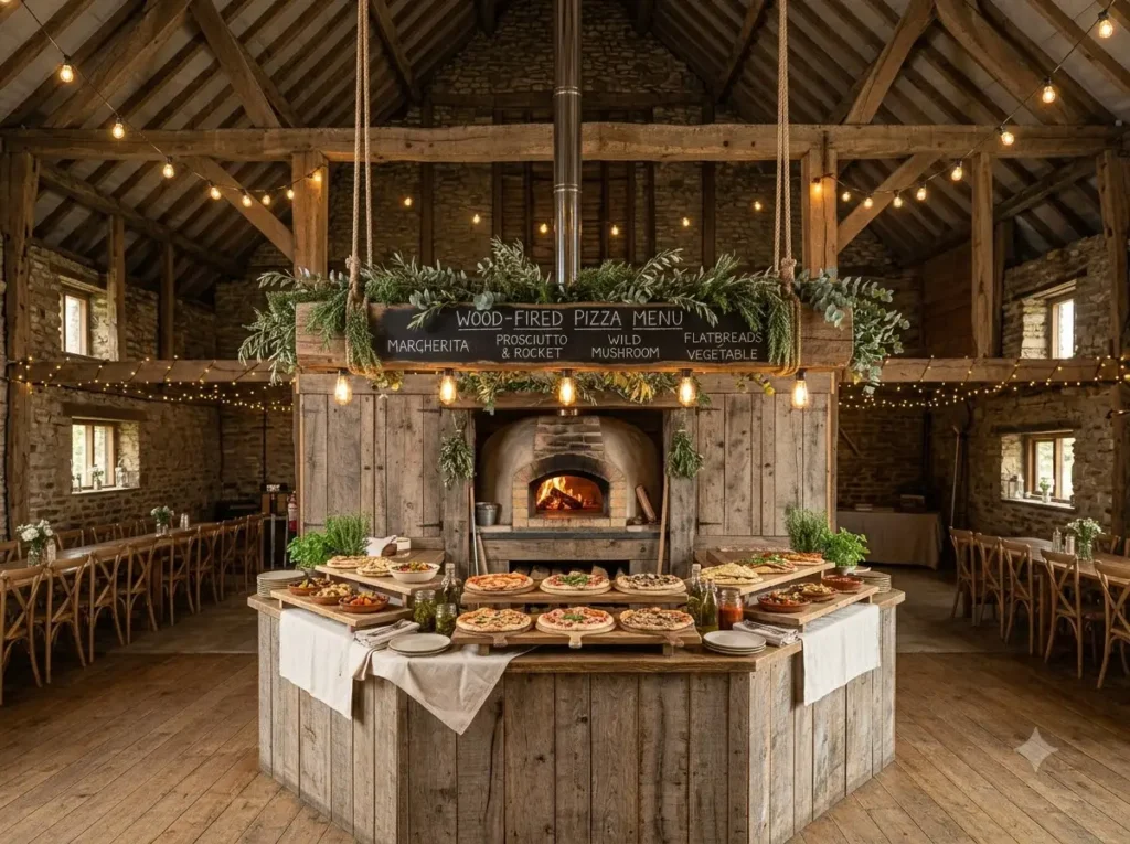 Barnwood pizza oven display