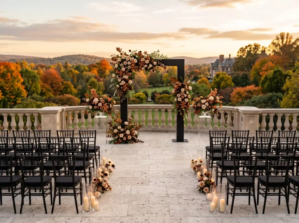 Black Tie Autumn Terrace Inspiration Contempora Luxury autumn terrace wedding ce…