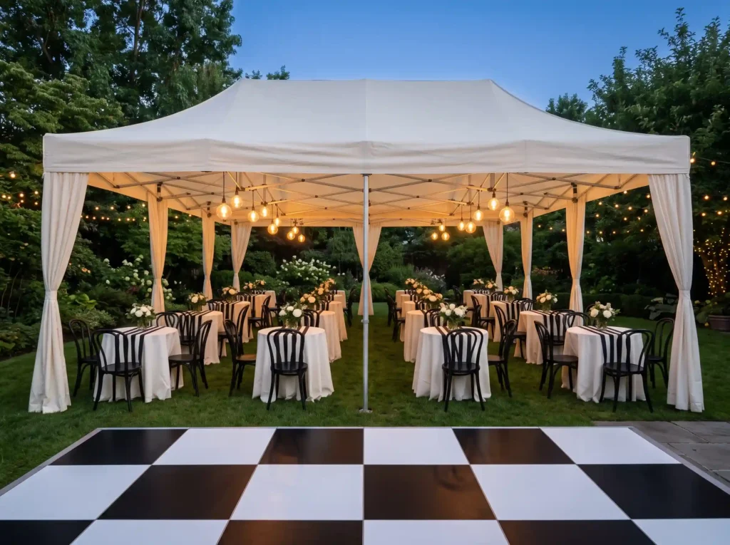 Black and White Bistro Tent Inspiration A Paris Parisian bistro tent backyard we…