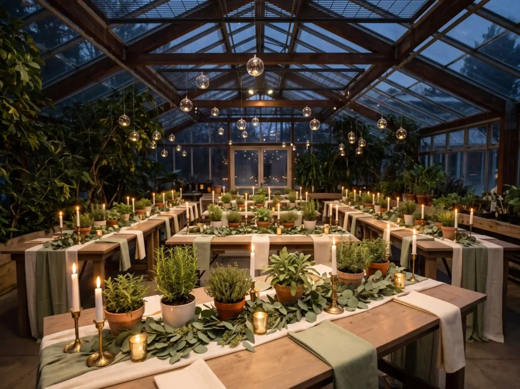 Candlelit Greenhouse Dinner Inspiration A green Candlelit greenhouse winter wedd… K