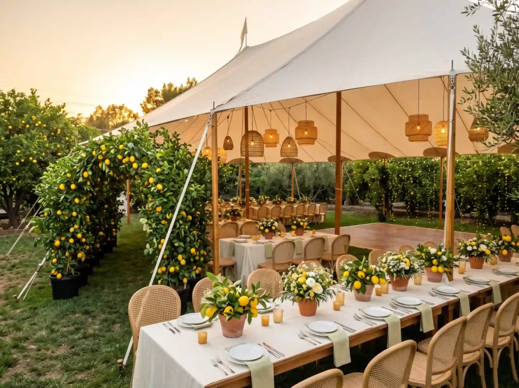 Citrus Grove Dinner Tent Inspiration Inspired b Citrus grove wedding tent setup