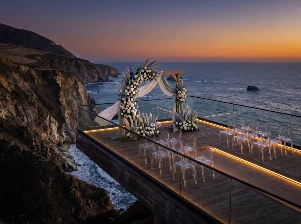Cliffside Horizon Ceremony Inspiration Dramatic Cliffside wedding ceremony setup K