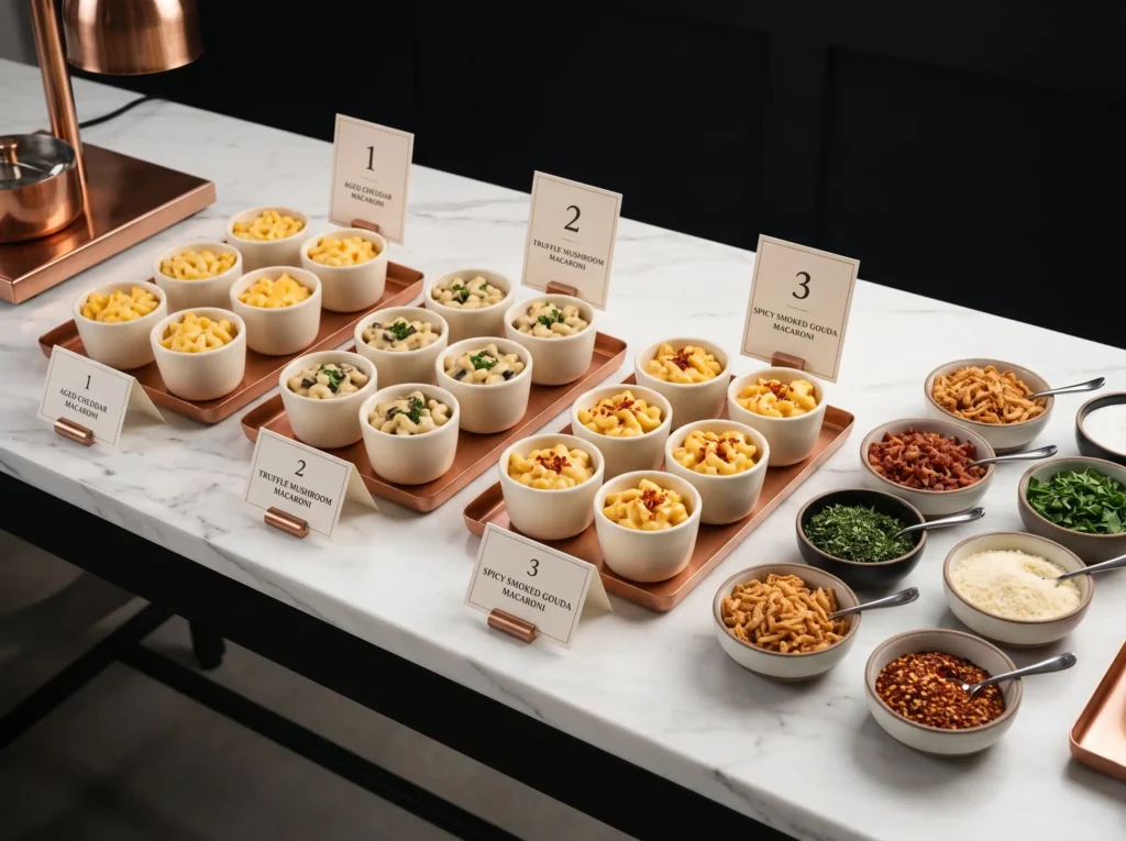 Gourmet Mac Cheese Flight Station Inspiration I Mac and cheese flight station