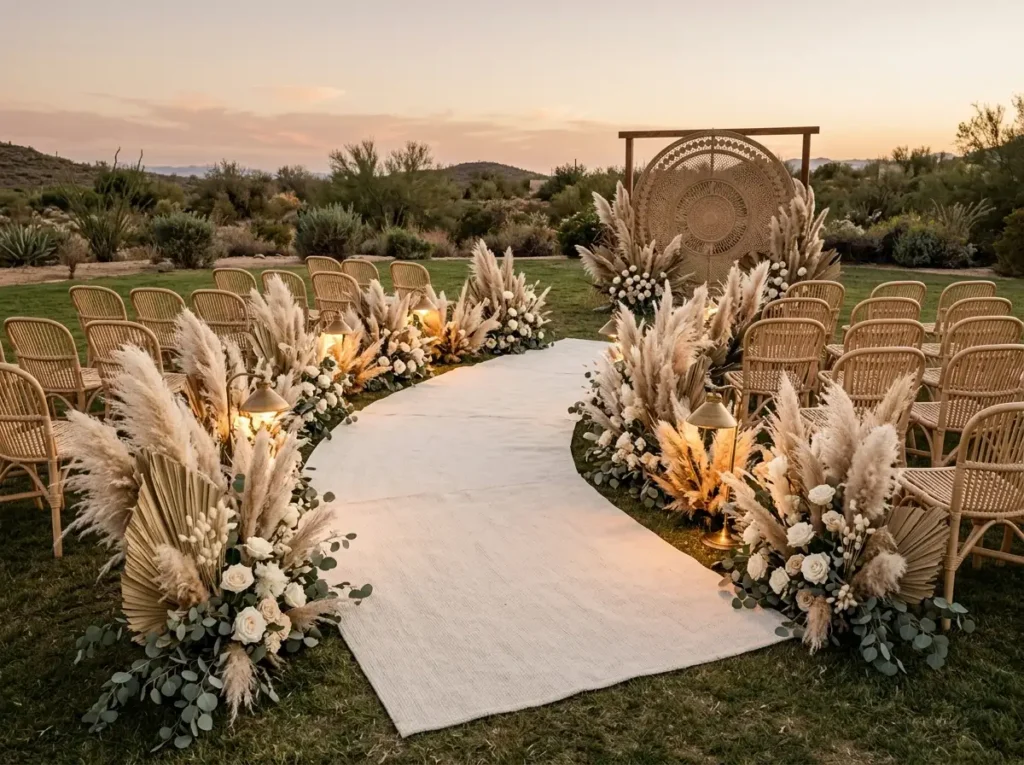 Pampas Crescent Path Inspiration A softer bohem Bohemian outdoor wedding ceremon…