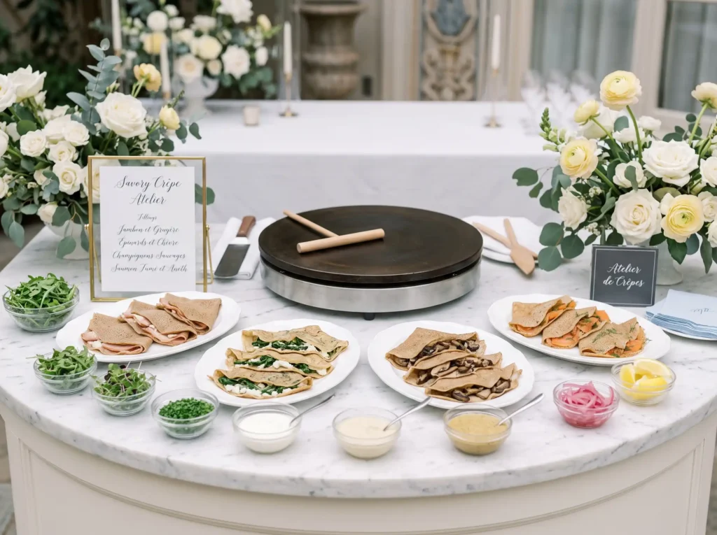 Savory Crepe Atelier Inspiration A French stree French wedding crepe station K