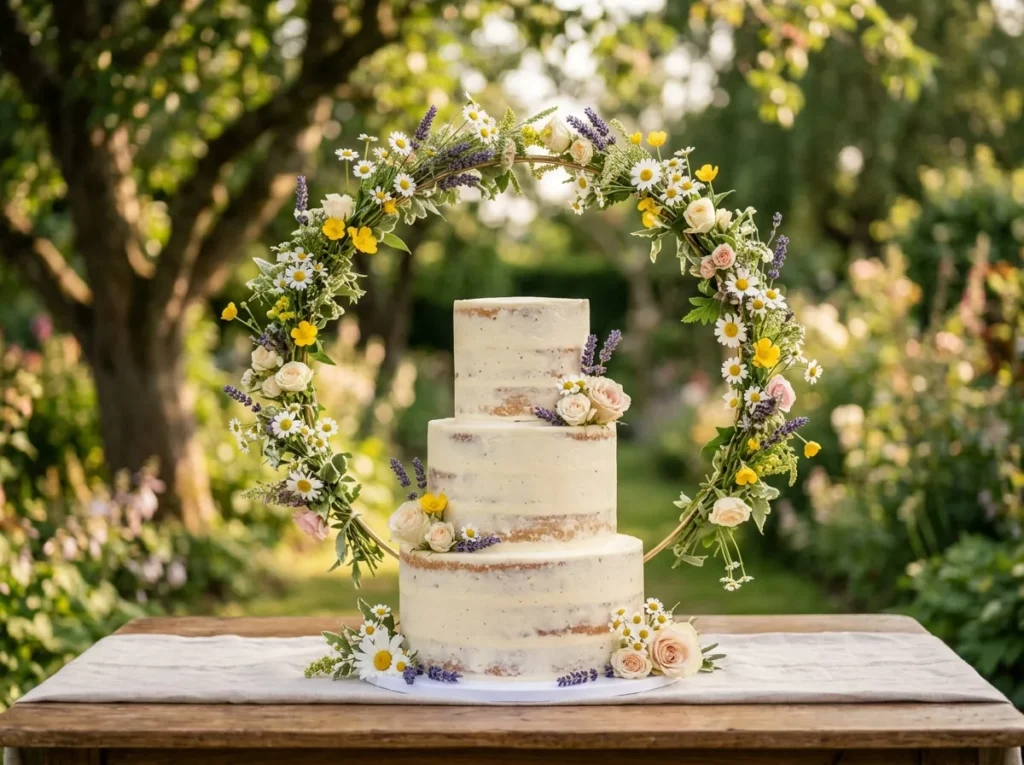 Sculptural Bow Cake Inspiration The refined bow Floral halo wedding cake