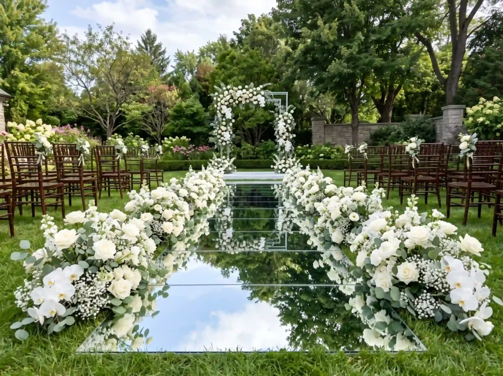 Mirror Reflection Aisle Inspiration Contemporar Mirrored aisle wedding ceremony K