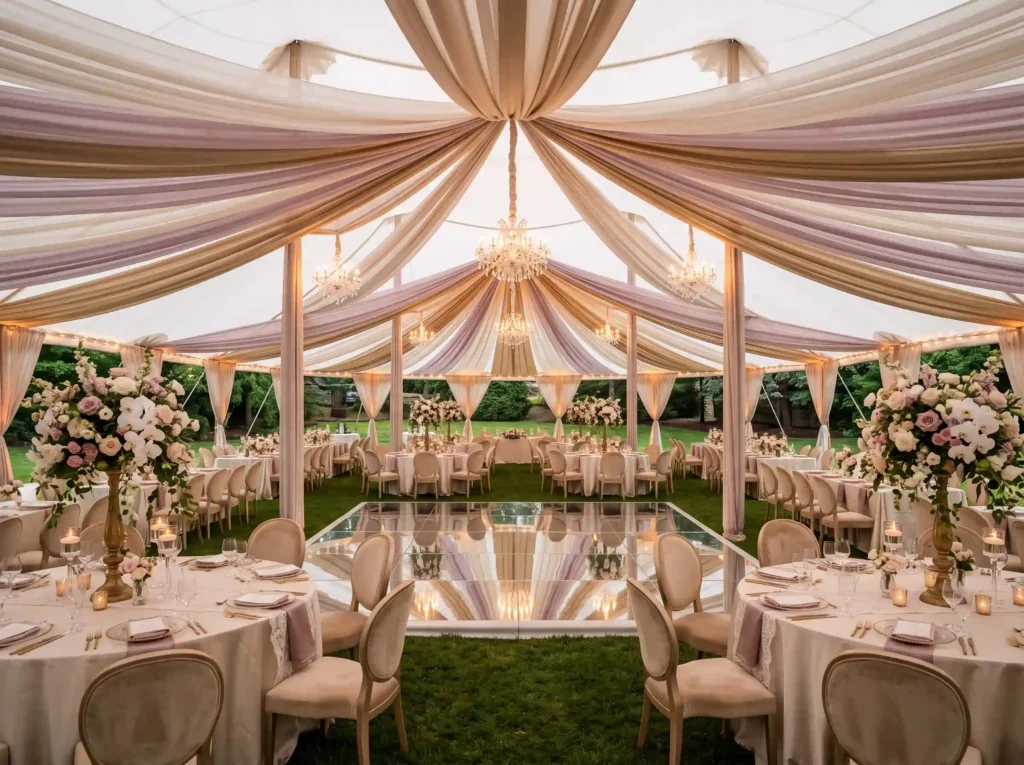 Romantic Draped Ballroom Backyard Inspiration T Tent transformed into ballroom K