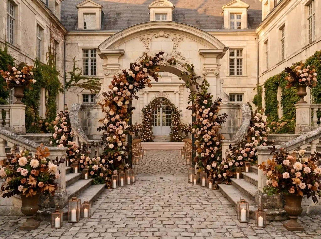 Chateau Courtyard Harvest Inspiration European Château courtyard wedding ceremo… K