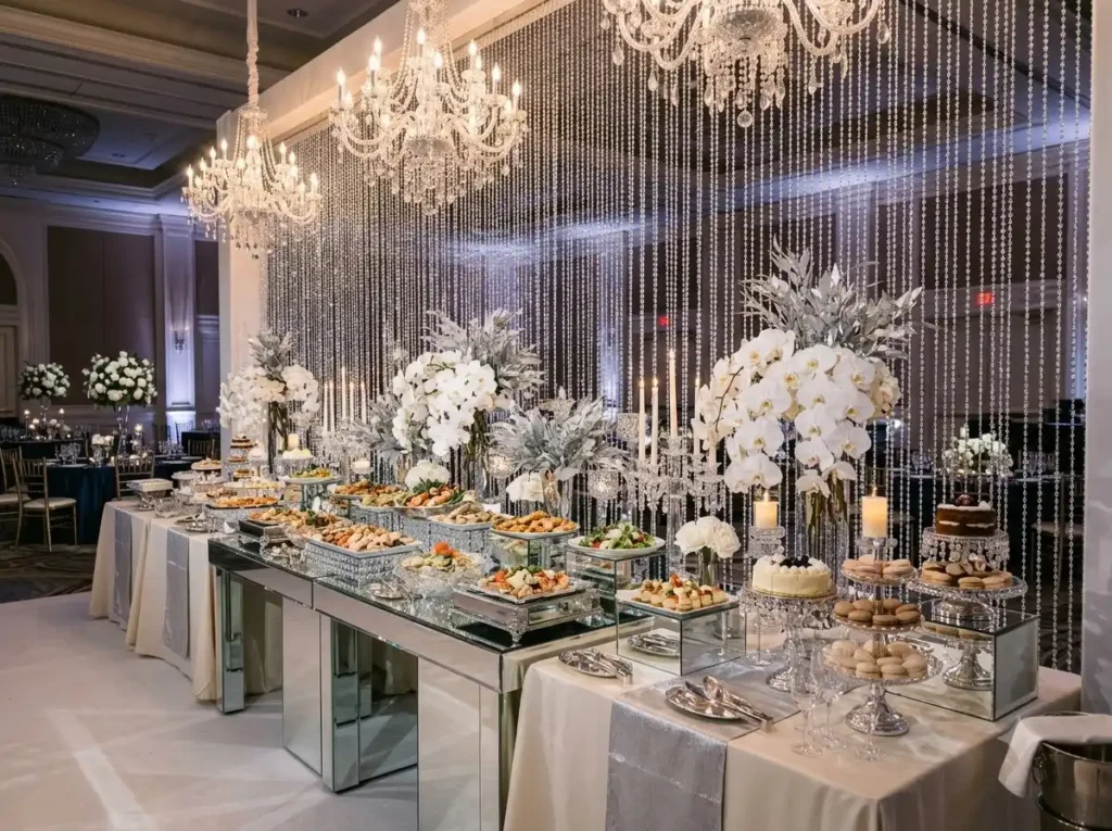 Moonlit Crystal Buffet Inspiration Evening eleg Luxury evening wedding buffet de…