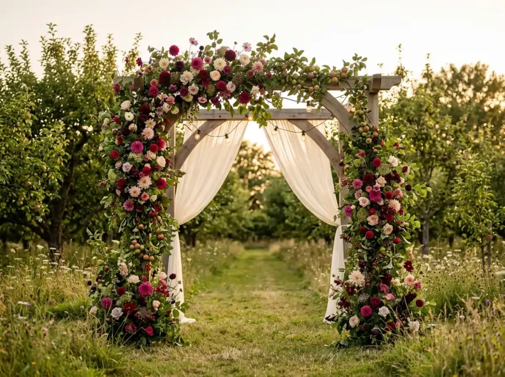 Wild Berry Orchard Arch Inspiration A lush late Orchard wedding ceremony arch de…