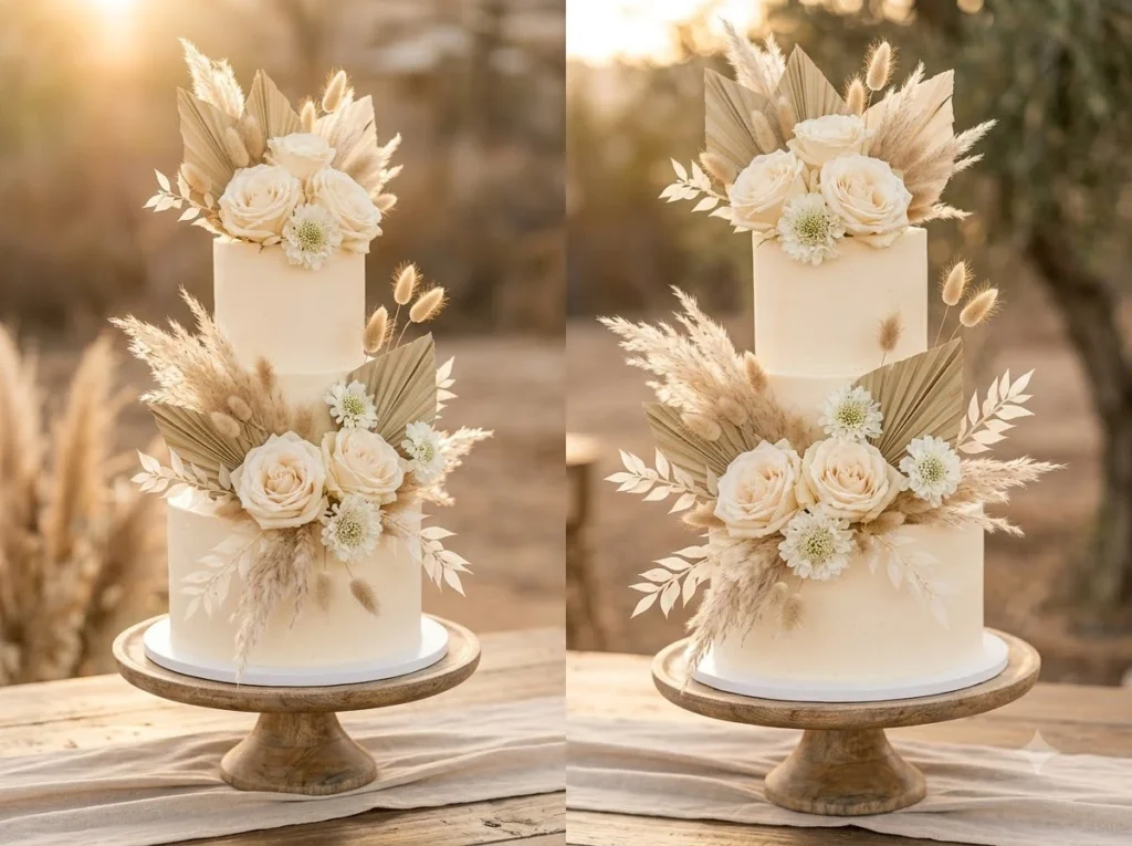 Boho pampas bloom wedding cake