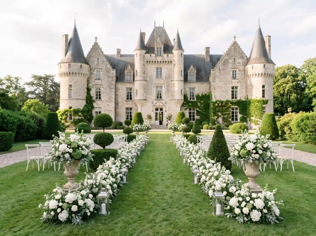 European Castle Lawn Inspiration Historic archi Castle garden wedding ceremony s…