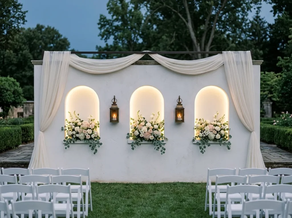 White Garden Wall With Floral Niches Inspiratio White garden wall with flowers