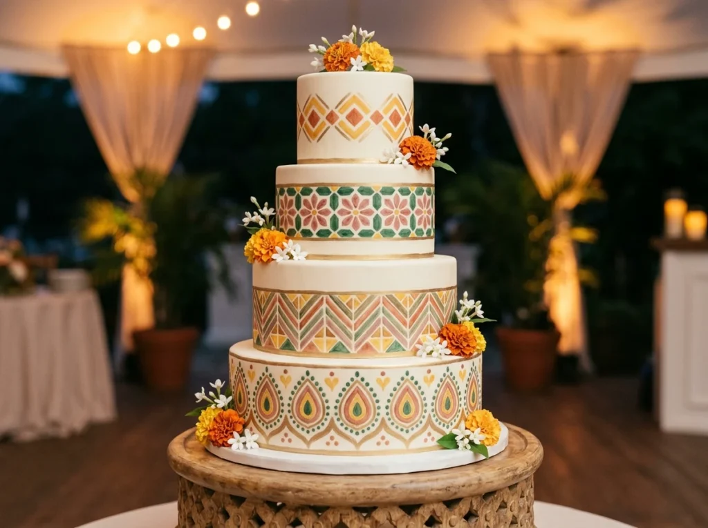 Modern Mehndi Mosaic Cake Inspiration Tradition Modern mehndi mosaic cake