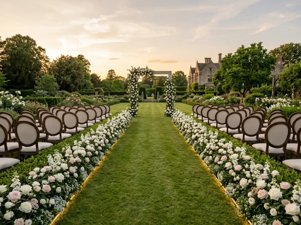 Rose Hedge Aisle Inspiration A formal garden ai Roses border wedding aisle