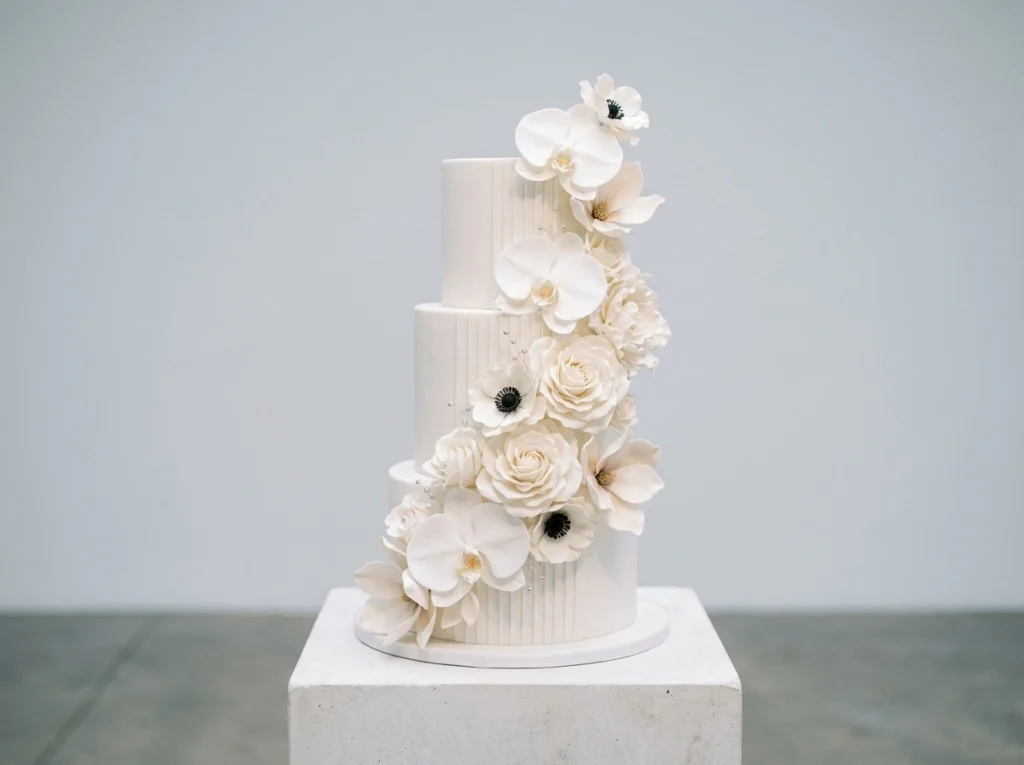 Monochrome floral sculpture cake