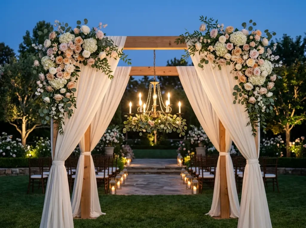 Garden Chandelier Floral Arch Inspiration A rom Floral chandelier arch at twilight