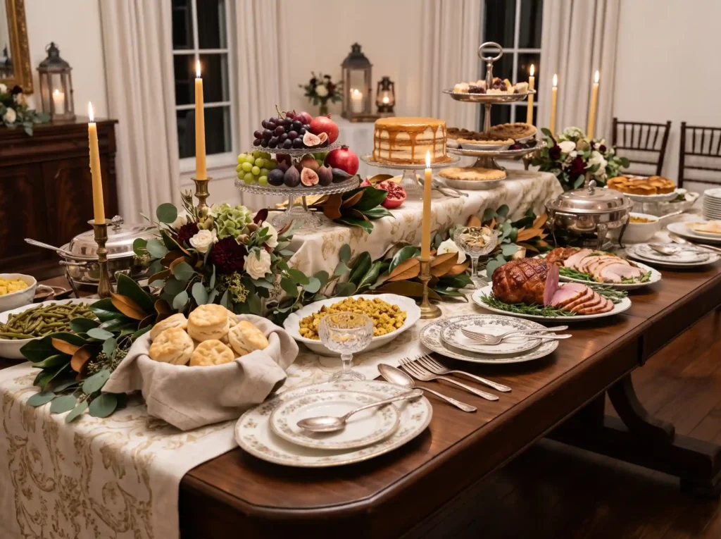Heirloom Southern Celebration Table Inspiration Southern wedding buffet with food