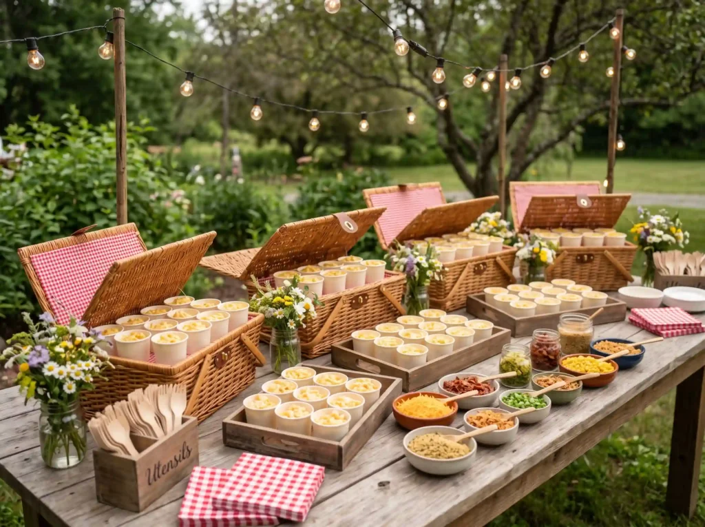 Picnic Style Mac Cup Bar Inspiration A relaxed Picnic mac and cheese bar