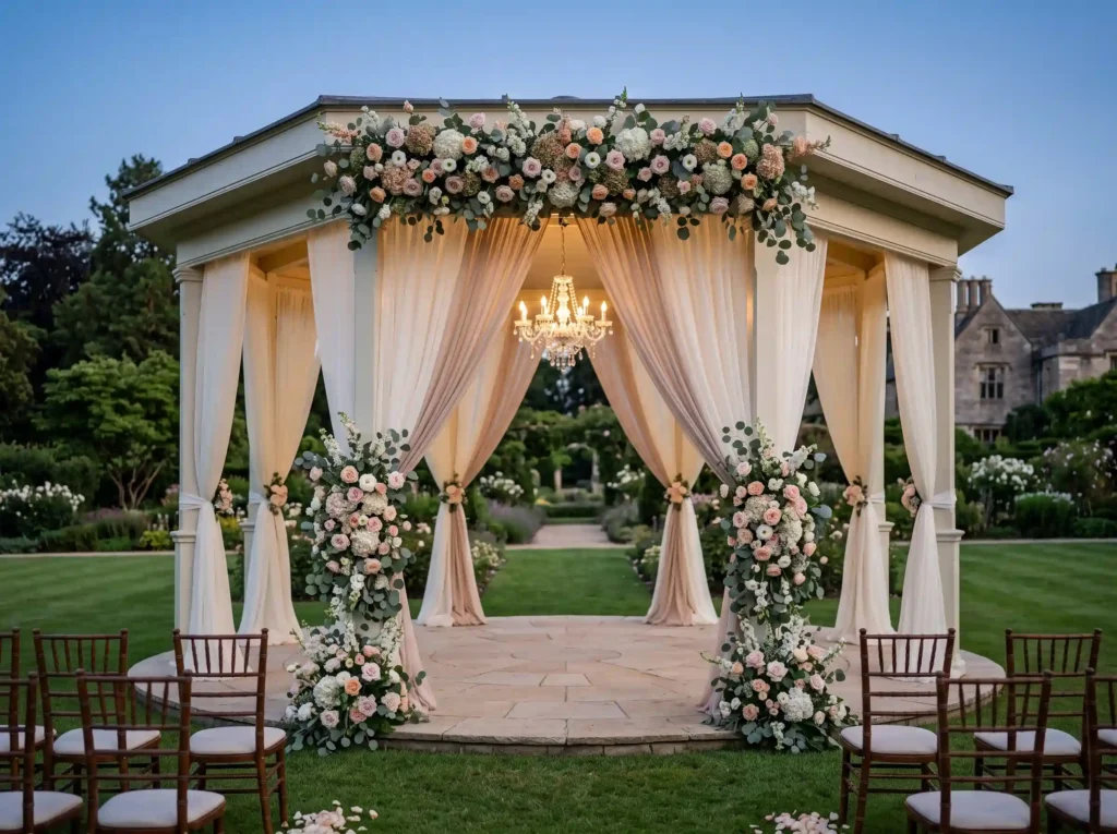 Romantic Garden Gazebo Inspiration The grand st Ivory garden gazebo wedding setup