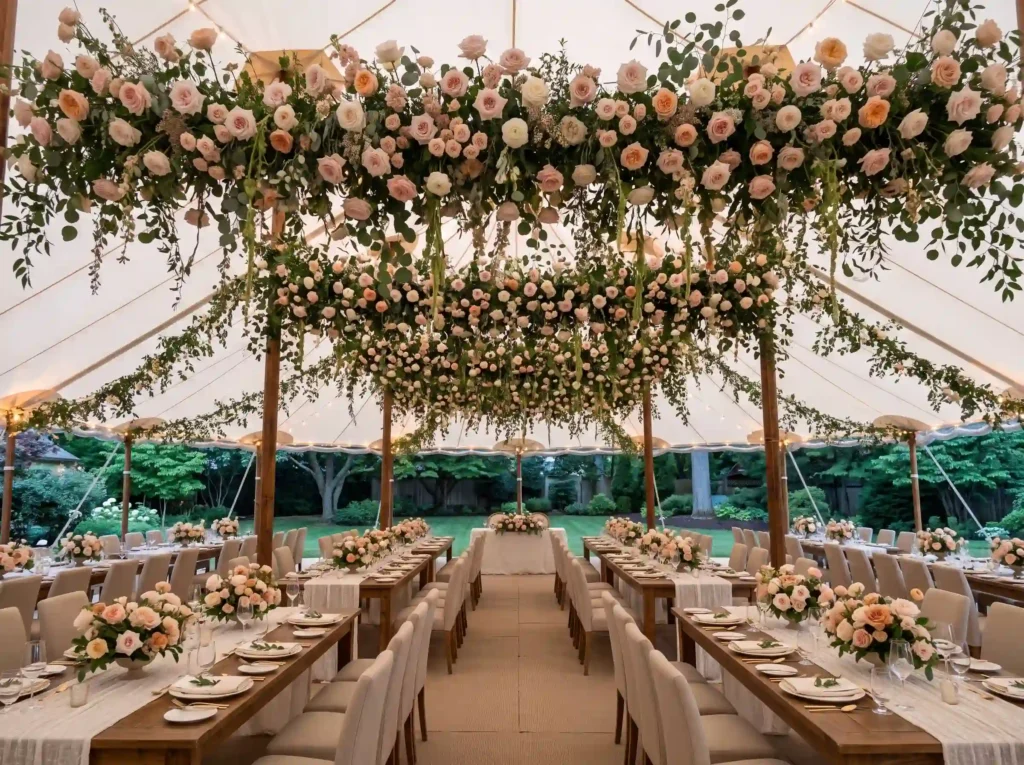 Romantic Rose Ceiling Tent Inspiration A floral Floral ceiling tent reception K