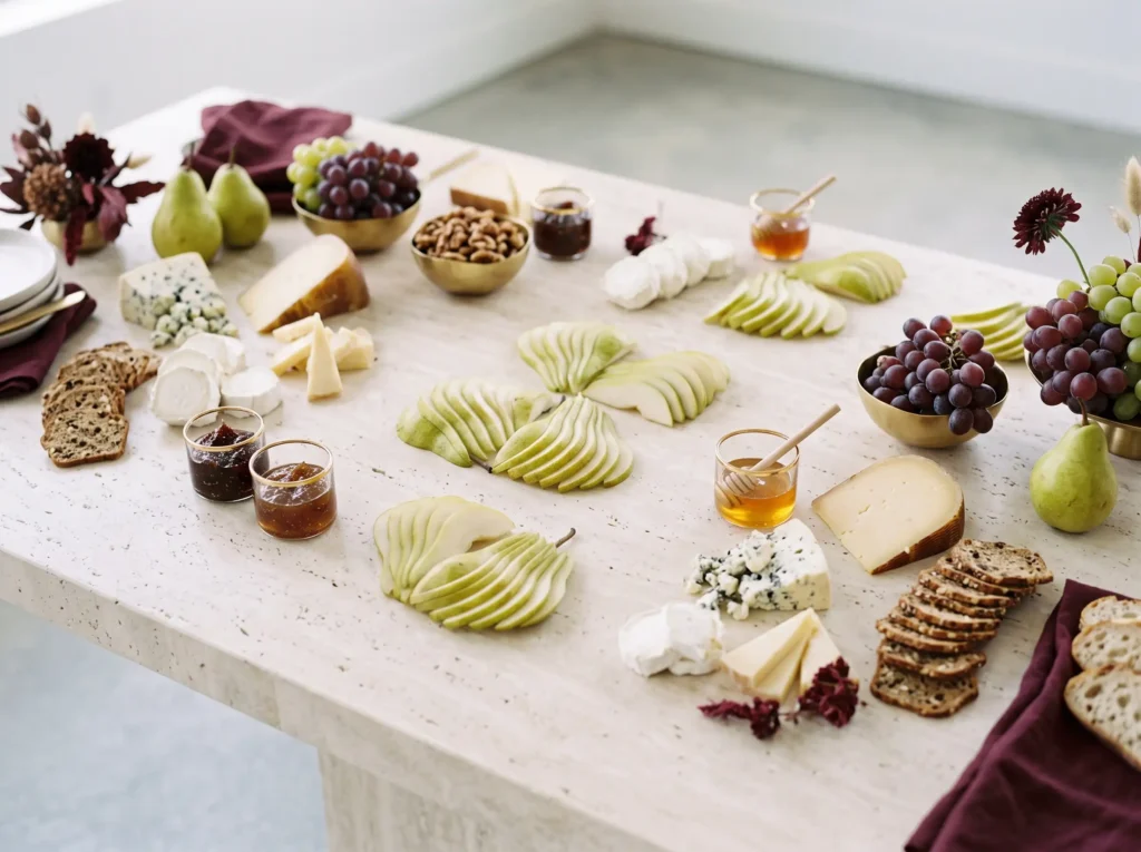 Pear Walnut Goat Cheese Bar Inspiration A refin Pear and cheese bar display