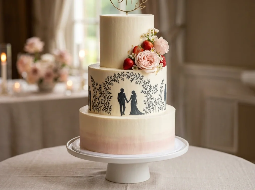 Storybook Silhouette Cake Inspiration The playf Storybook silhouette wedding cake
