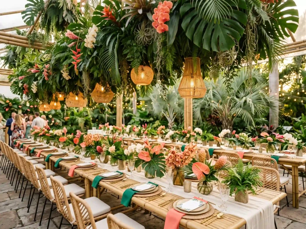 Tropical Garden Escape Inspiration Lush greener Tropical garden escape party design