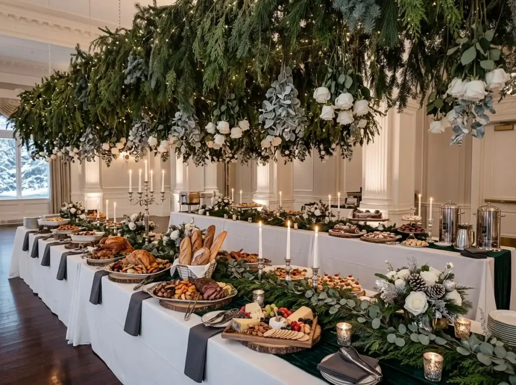 Winter Evergreen Banquet Inspiration Inspired b Winter evergreen wedding buffet …