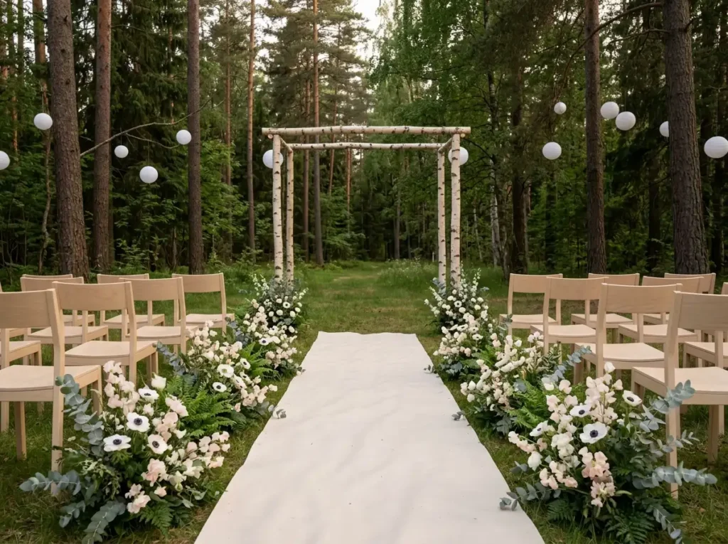 Birch Archway Aisle Inspiration A woodland insp Birch archway wedding ceremony a…